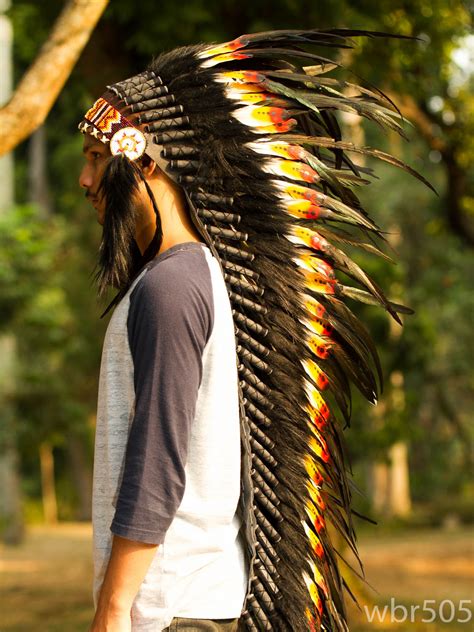 real chief indian headdress native american costume hats war bonnet feathers 53″ ebay