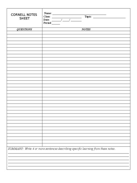 cornell notes template   templates   word excel