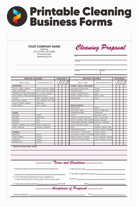 printable cleaning business forms     printablee