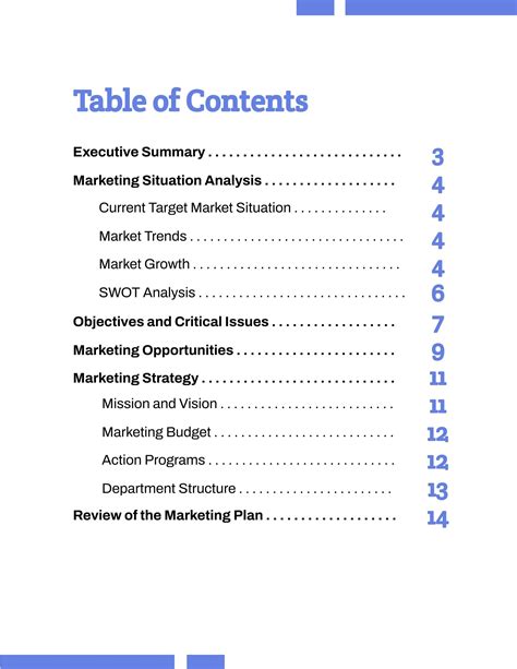 seminar table  contents template google docs word publisher