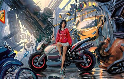 girl motorcycle streets art wallpapers wallpaper cave