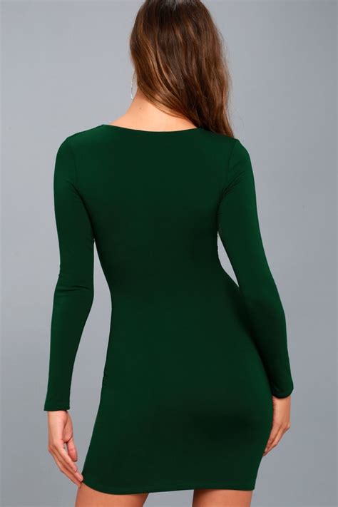 sexy forest green dress long sleeve dress bodycon dress