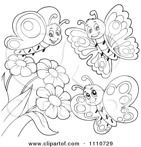 butterfly  flowers coloring pages clipart outlined butterflies