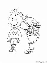 Girl Coloring Boy Pages Kissing Kisses Cheek Book Drawing Getcolorings Getdrawings sketch template