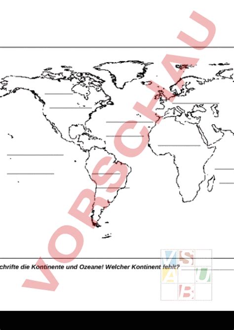 arbeitsblatt kontinente und ozeane leer geographie