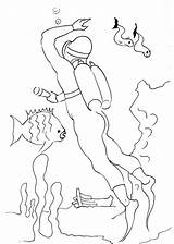 Coloring Scuba Diver Pages Diving Printable Designlooter Template Boy Drawings 81kb 870px sketch template