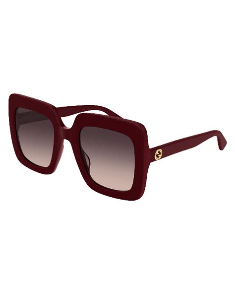 gucci oversized square acetate sunglasses in shiny solid burgundy