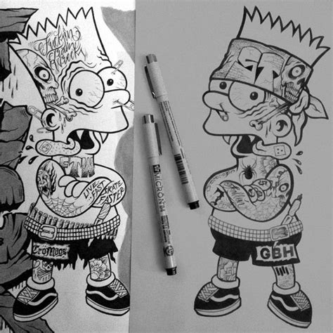 Tattooed Punk Rock Bart Simpson Pen On Paper 2014