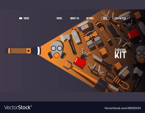 survival kit inventory website design royalty  vector