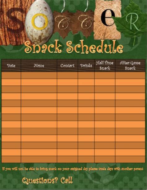 team snack schedule template