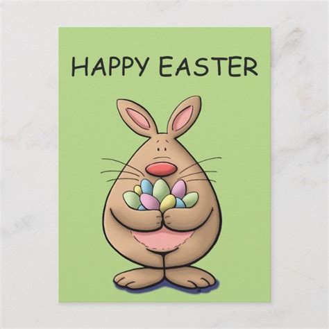 cute funny easter bunny holding eggs cartoon holiday postcard