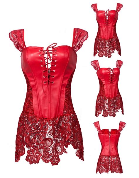 sexy women faux leather patchwork corsets lace up waist cincher