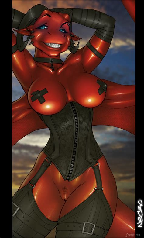 rule 34 breasts corset dragon female horns necrodrone character