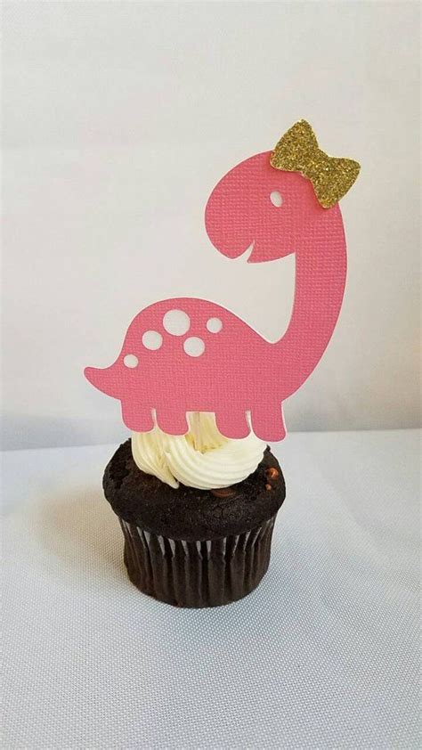 12 dinosaur cupcake toppers girl dinosaur party pink etsy dinosaur