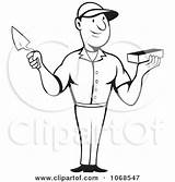 Trowel Mason Holding Clipart Outlined Brick Illustration Royalty Patrimonio Vector Bricklayer Happy Template Clipartof sketch template