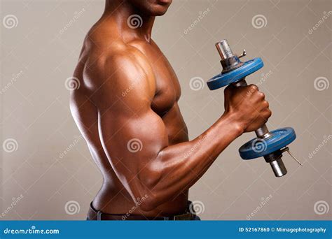 muscle man lifting weights stock photo image  breast