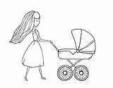 Stroller Mom Coloring Coloringcrew sketch template