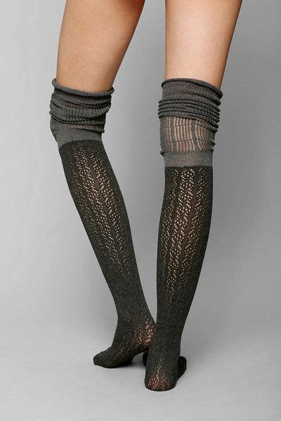 urban outfitters pointelle scrunch over the knee sock in gray grey lyst