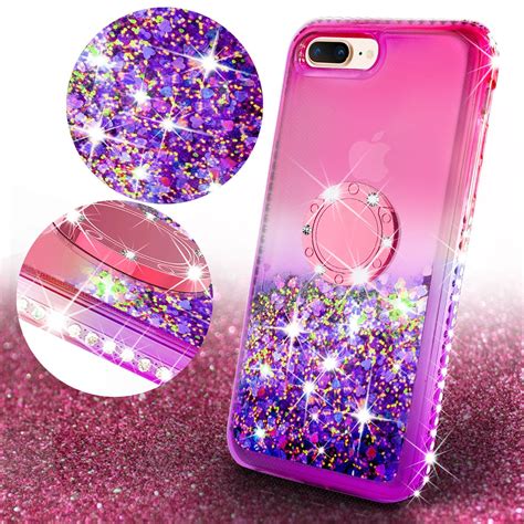 Iphone Se 2020 8 7 Liquid Glitter Phone Case Girls With Ring Kickstand