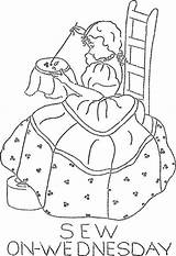 Sewing Girl Template Coloring sketch template