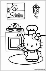 Kitty Hello Coloring Cooking Pages Kitchen Color Printable Cartoon Colouring Sheets Kids Drawing Disney Family Alb Negru Thanksgiving Sanrio Cupcake sketch template