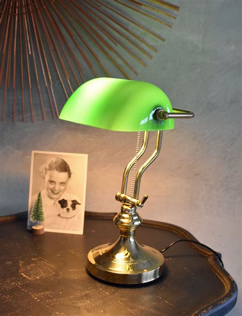 Bankers Lamp With Pull Switch Office Green Table Brass Reading Light