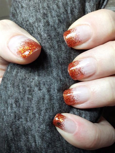 Fall Nails Orange And Auburn Sparkles Cascading French Tip Spider On