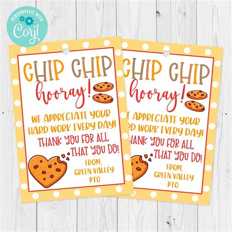 chip chip hooray cookie gift tag template chocolate chip etsy