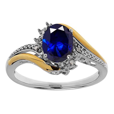 brilliance fine jewelry blue created sapphire birthstone  diamond ring  sterling silver
