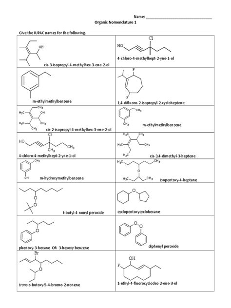 organic nomenclature  answers molecules organic compounds