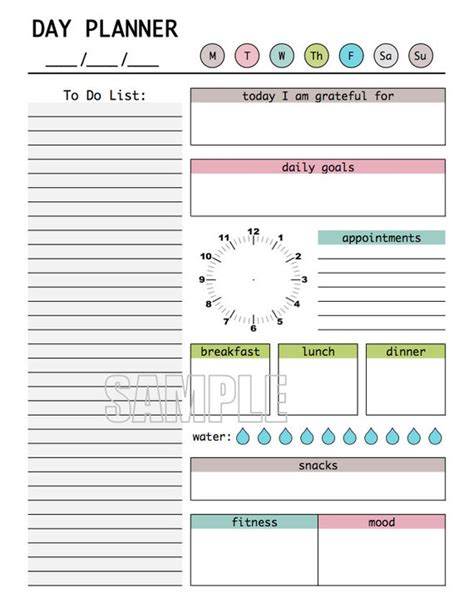day planner printable fillable  daily planner weekly etsy