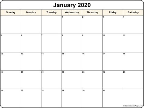 January 2020 Calendar Free Printable Monthly Calendars