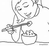 Comiendo Arroz Riso Assaporando Japonesa Probar Acolore sketch template