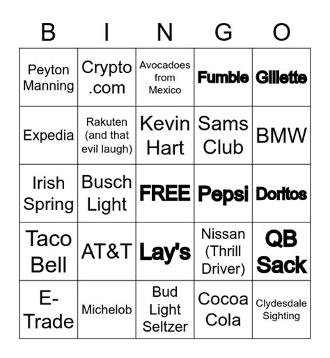 super bowl lvi bingo card