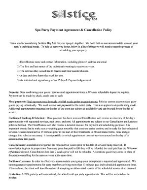 fillable  spa party payment agreement cancellation