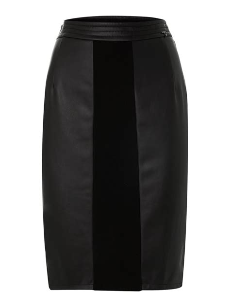 liu jo leather panel pencil skirt in black lyst