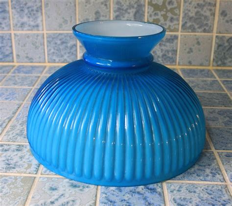 blue lamp shade cased ribbed glass  student lamp  fitter