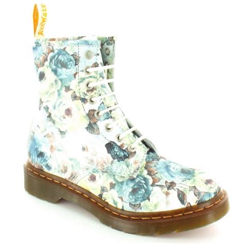 dr martens  cloud rose womens leather  eyelet ankle boots  white floral womens