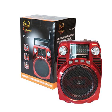portable usb fm radio bluethooth speaker  player  foldable handle  red raptortech
