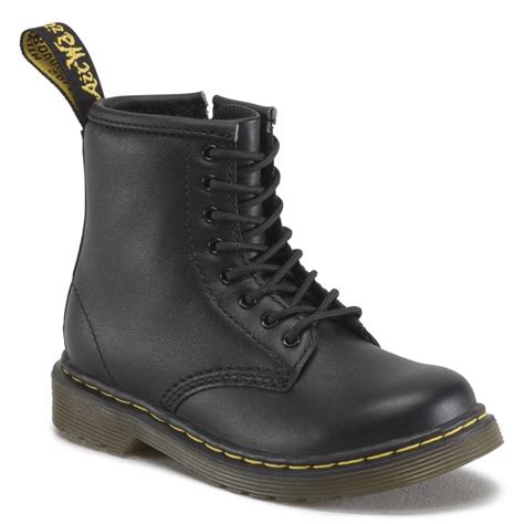 dr martens kids brooklee black softy leather kids boots  official stockist