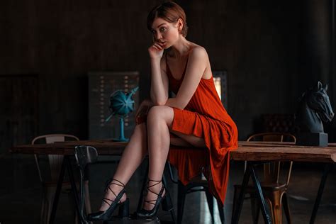 Wallpaper Olya Pushkina Model Portrait Sitting Chair Table