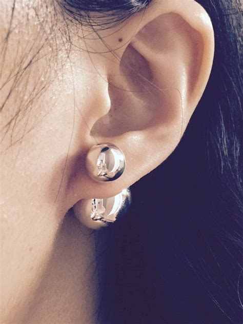 sterling silver double ball earrings etsy double ball earrings