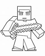 Minecraft Coloring Pages Sword Man Kids sketch template