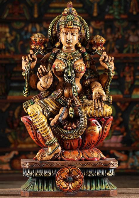 sold wood lakshmi hindu goddess  wealth statue  wg hindu