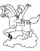 Riding Cheval Rider Nuage Cavalier Galloping Coloringhome sketch template