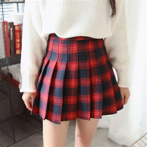 Itgirl Shop Checkered School Red White Plaid Pleated Above Knee Skirt