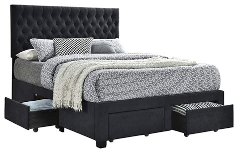 Full Size Upholstered Bed Frame 4 Drawers And Tufted