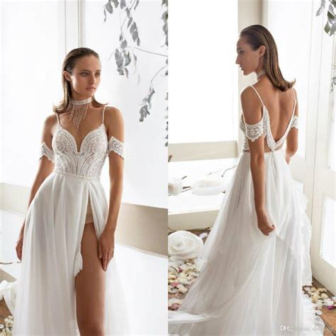 Discount Sexy Lace Summer Beach Wedding Dresses Spaghetti Backless High