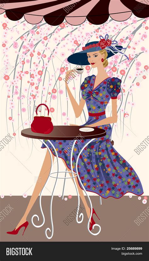 Elegant Woman Drinking Coffee Cafe Vector And Photo Bigstock