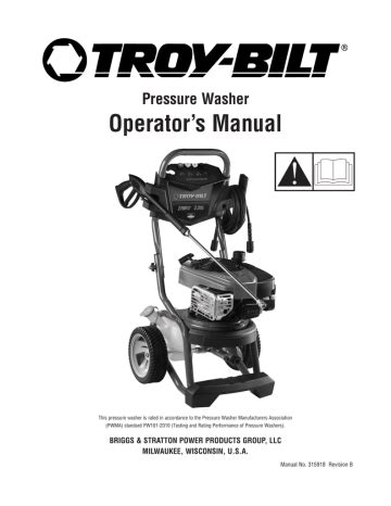 simplicity     operators manual  troy bilt pressure washer model